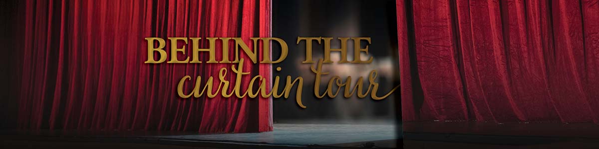 Behind the curtain tour graphic with curtains