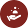 Hand holding person icon on red circle.
